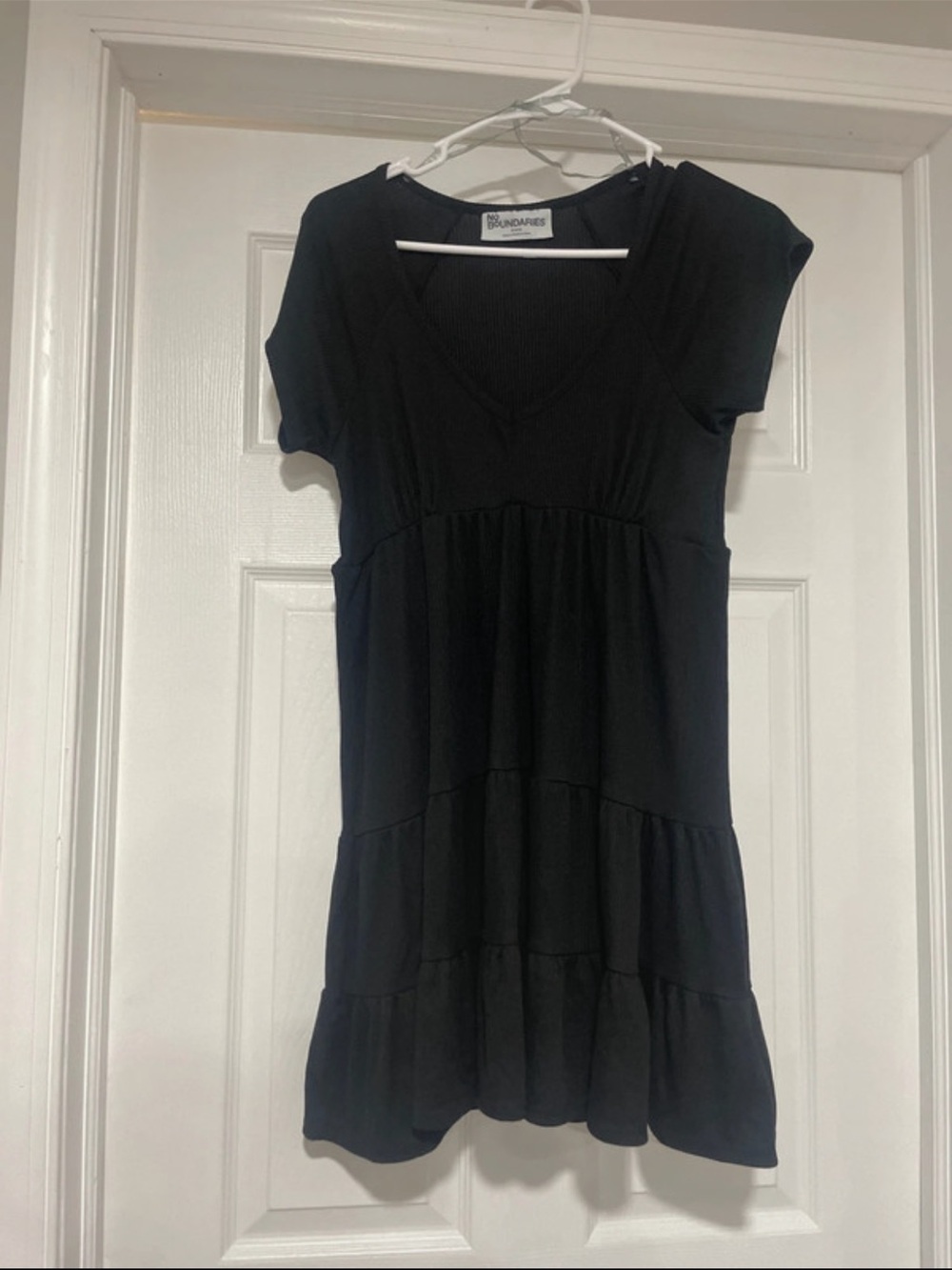 Black Short Sleeve Tiered V-Neck Women’s mini dress
